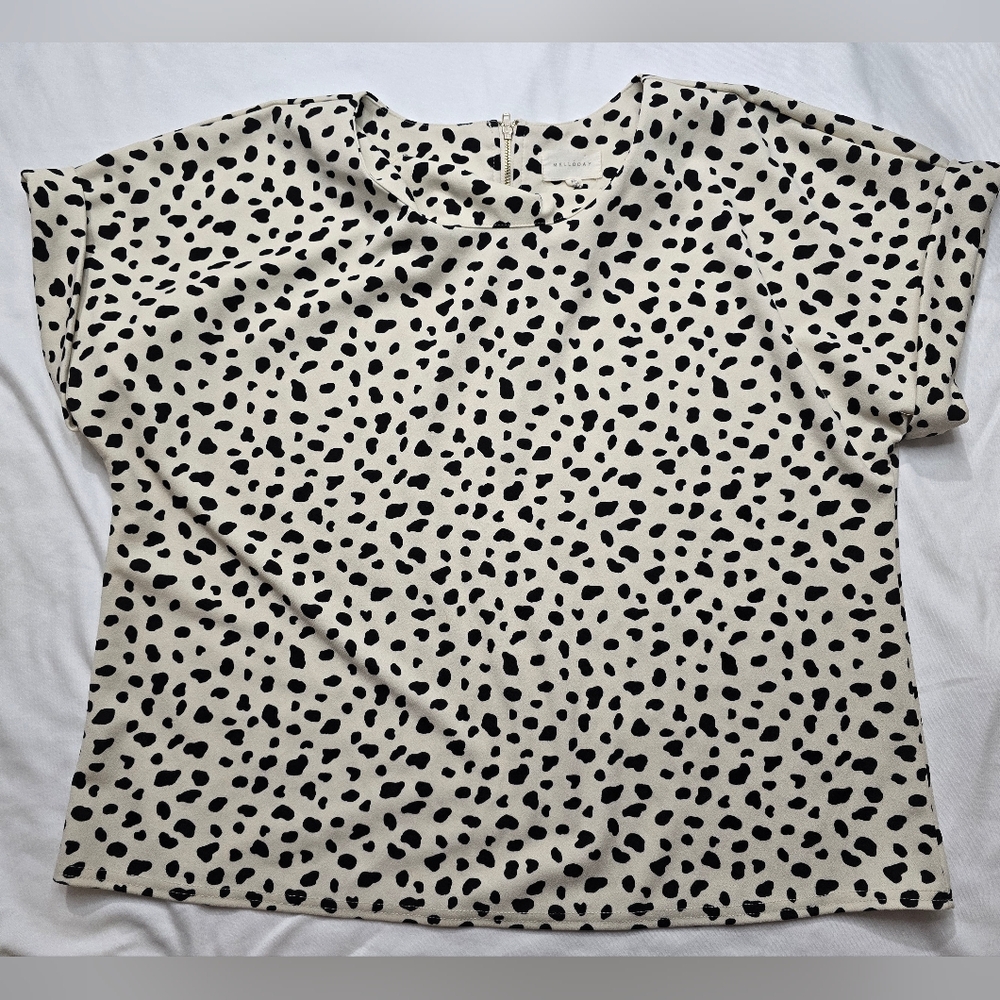 Melloday Polka Dot Cow Spots Women's Blouse Size XL